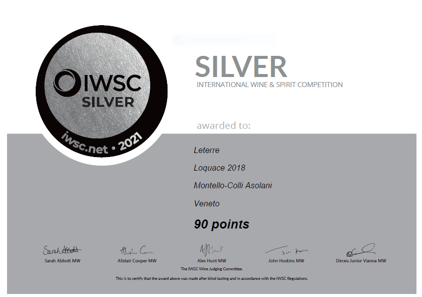 SILVER MEDAL IWSC 2021 – ROSSO LOQUACE DOC 2018